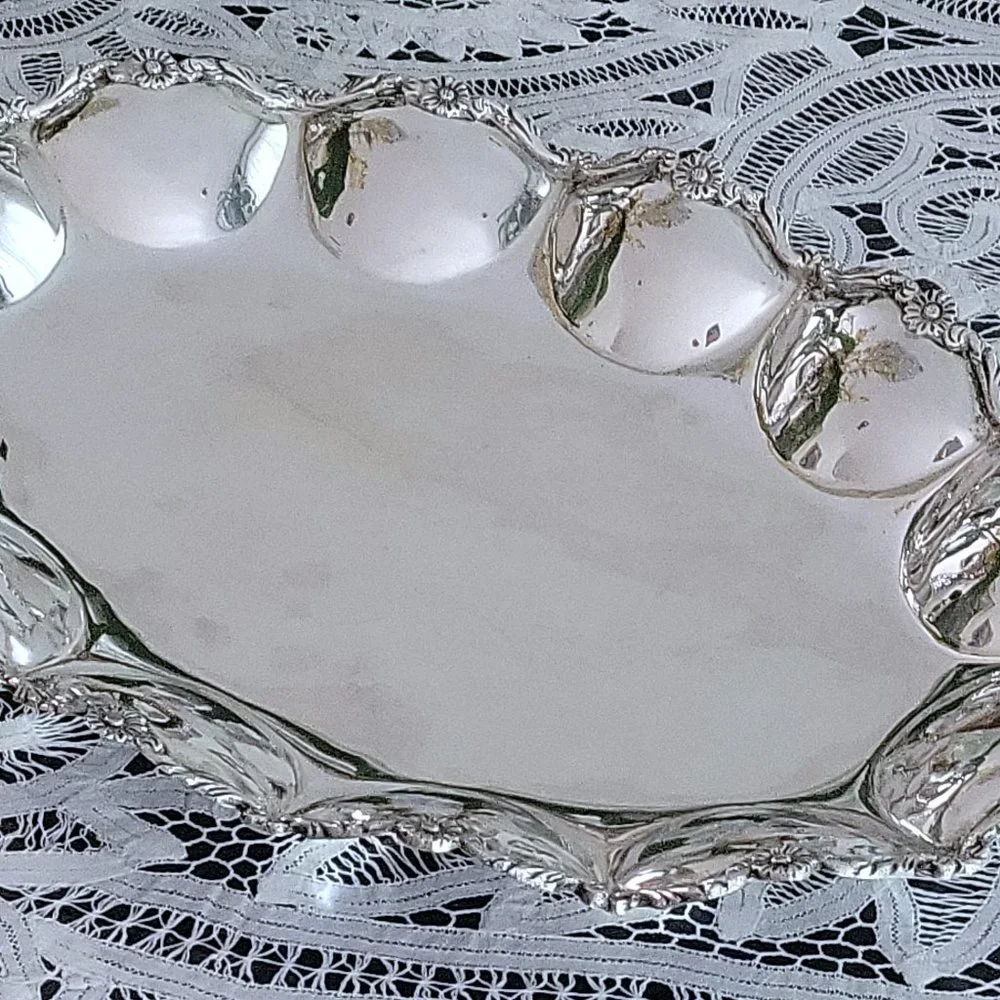 ๐ฅVintage 900 Sterling Silver Oblong Platter Tray 12x16โ Lobed Floral Rim 24oz๐ฅ - Picture 5 of 11